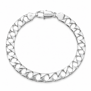 Silvme 925 Sterling Silver Solid Flat Curb Chain Bracelet for Men, 22cm with Lobster Clasp