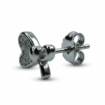 SILVME Bow Heart Stone-Set Stud Earrings