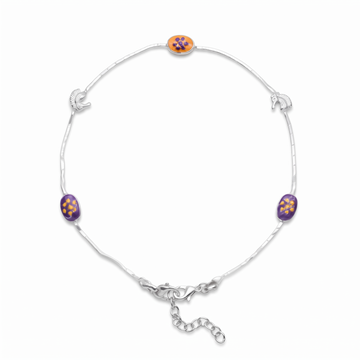 Silvme 925 Sterling Silver Brown Bead & Paisley CZ Charm Anklet for Women & Girls