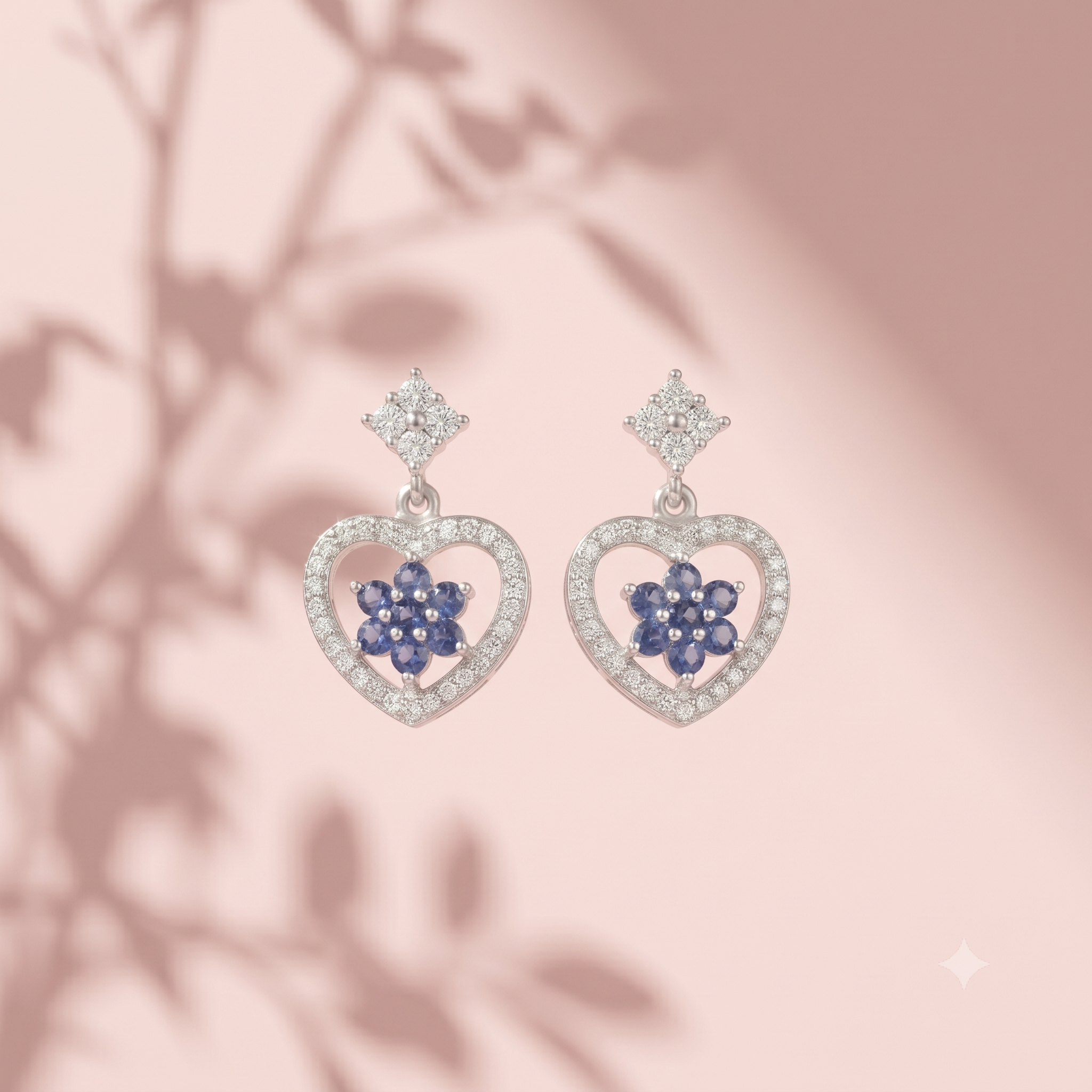 Silvme Pure 925 Sterling Silver Blue Sapphire Heart Drop CZ Earrings for Women & Girls