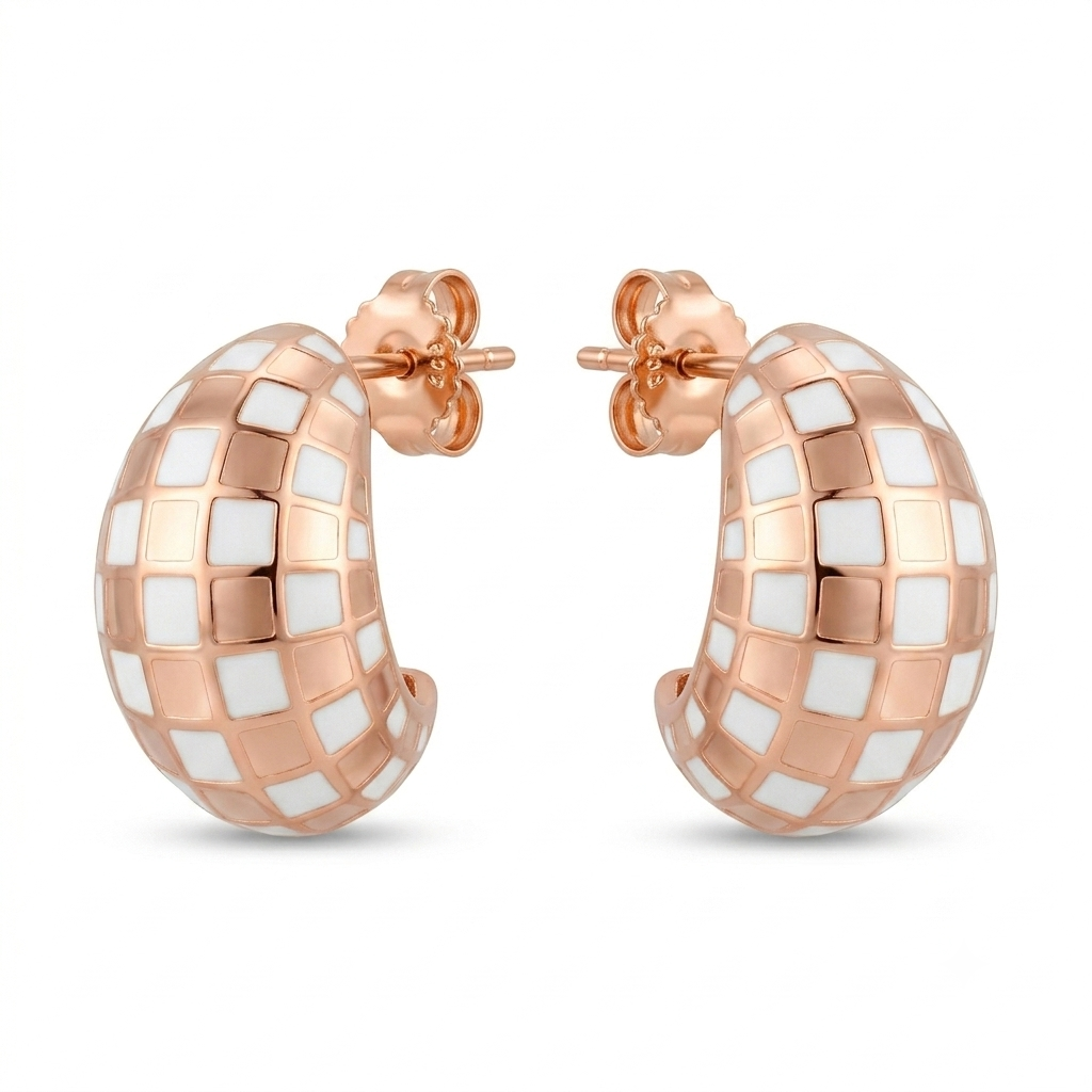Rose-Gold-Tone Checkerboard Hoop Earrings, front product view