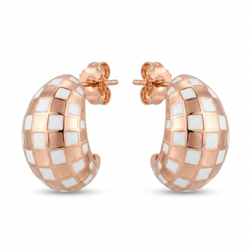 Rose-Gold-Tone Checkerboard Hoop Earrings, front product view