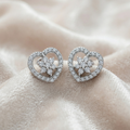 Silvme Pure 925 Sterling Silver Heart-Shaped Pavé Flower CZ Stud Earrings