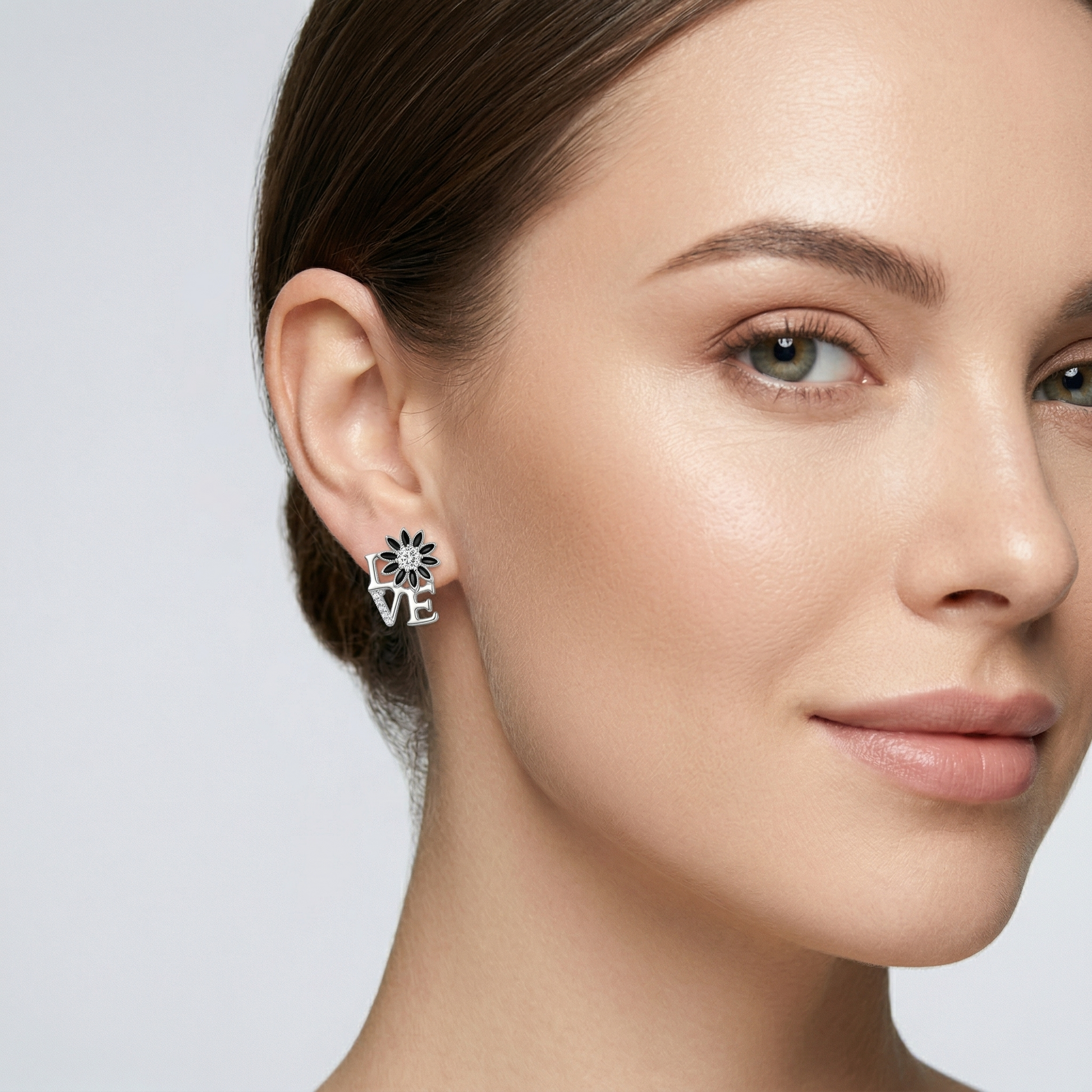 LOVE Script Daisy Stone-Set Stud Earrings, additional product view 4