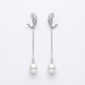 Green-Accent Curved Pearl-Look Accent Drop Earrings, front product view