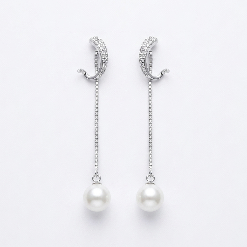 Green-Accent Curved Pearl-Look Accent Drop Earrings, front product view