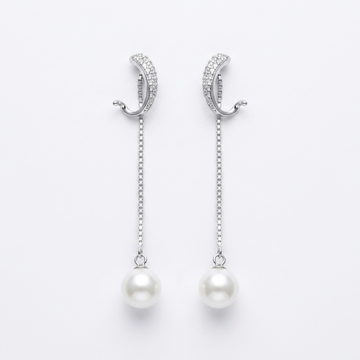 Green-Accent Curved Pearl-Look Accent Drop Earrings, front product view
