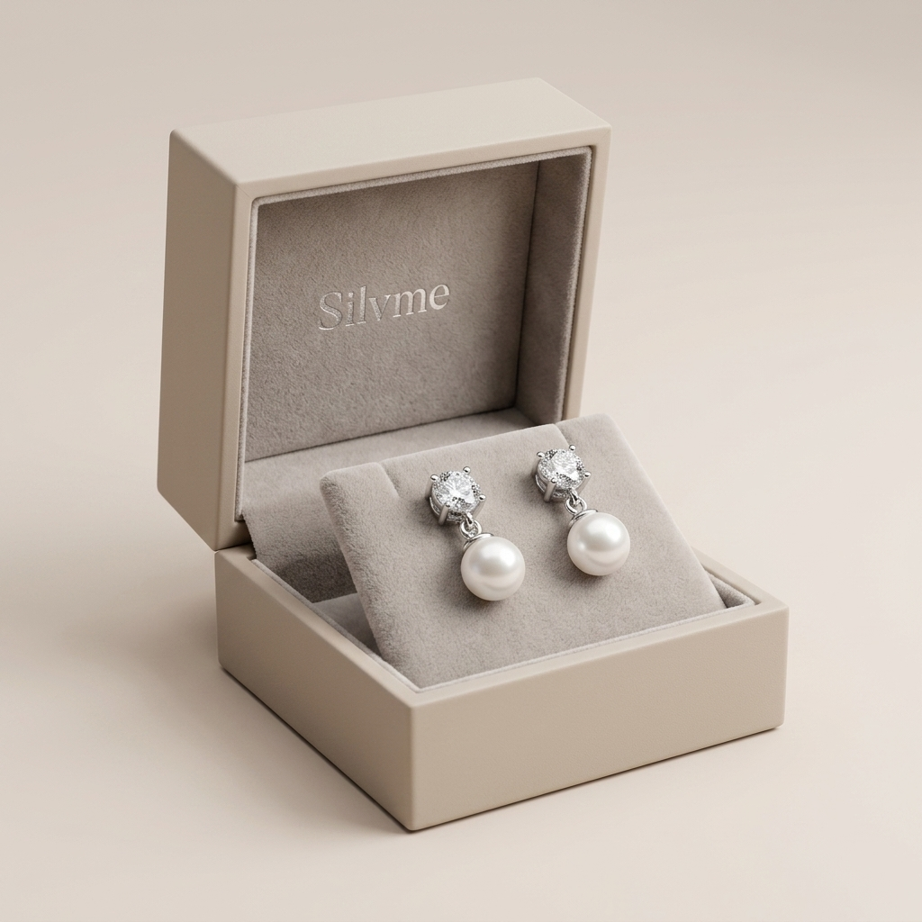 Stone-Set Solitaire Pearl-Look Accent Drop Stud Earrings, close-up detail