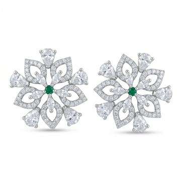 Snowflake Green Stone-Set Stud Earrings, front product view