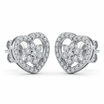 Heart-Shaped PavÃ© Flower Stone-Set Stud Earrings, front product view