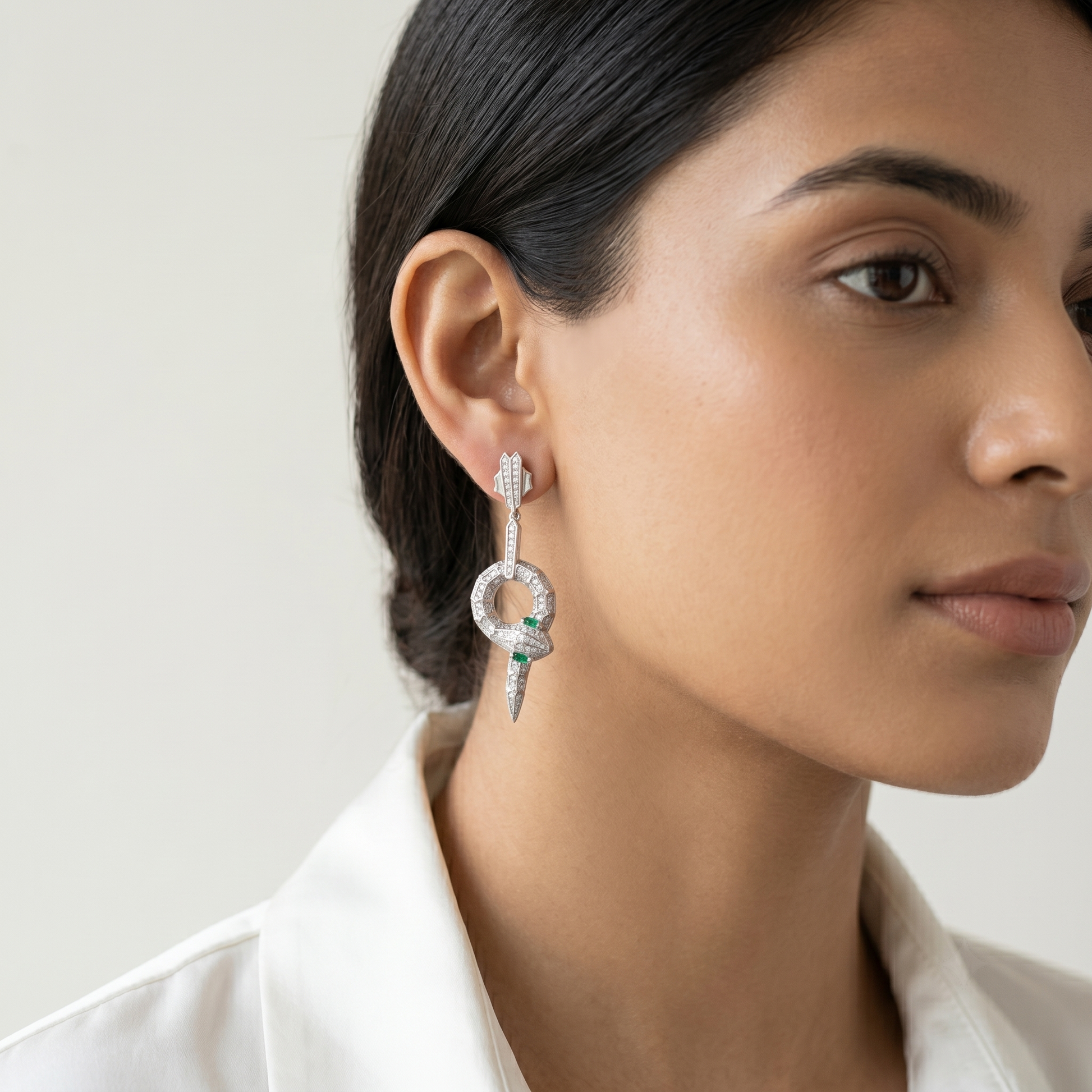 Serpent Snake Statement Stone-Set Drop Earrings, close-up detail, view 5