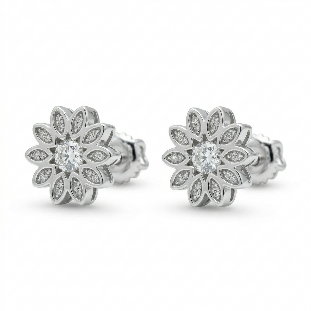 Silvme Pure 925 Silver Petal Cluster Micro-Pavé CZ Stud Earrings for Women
