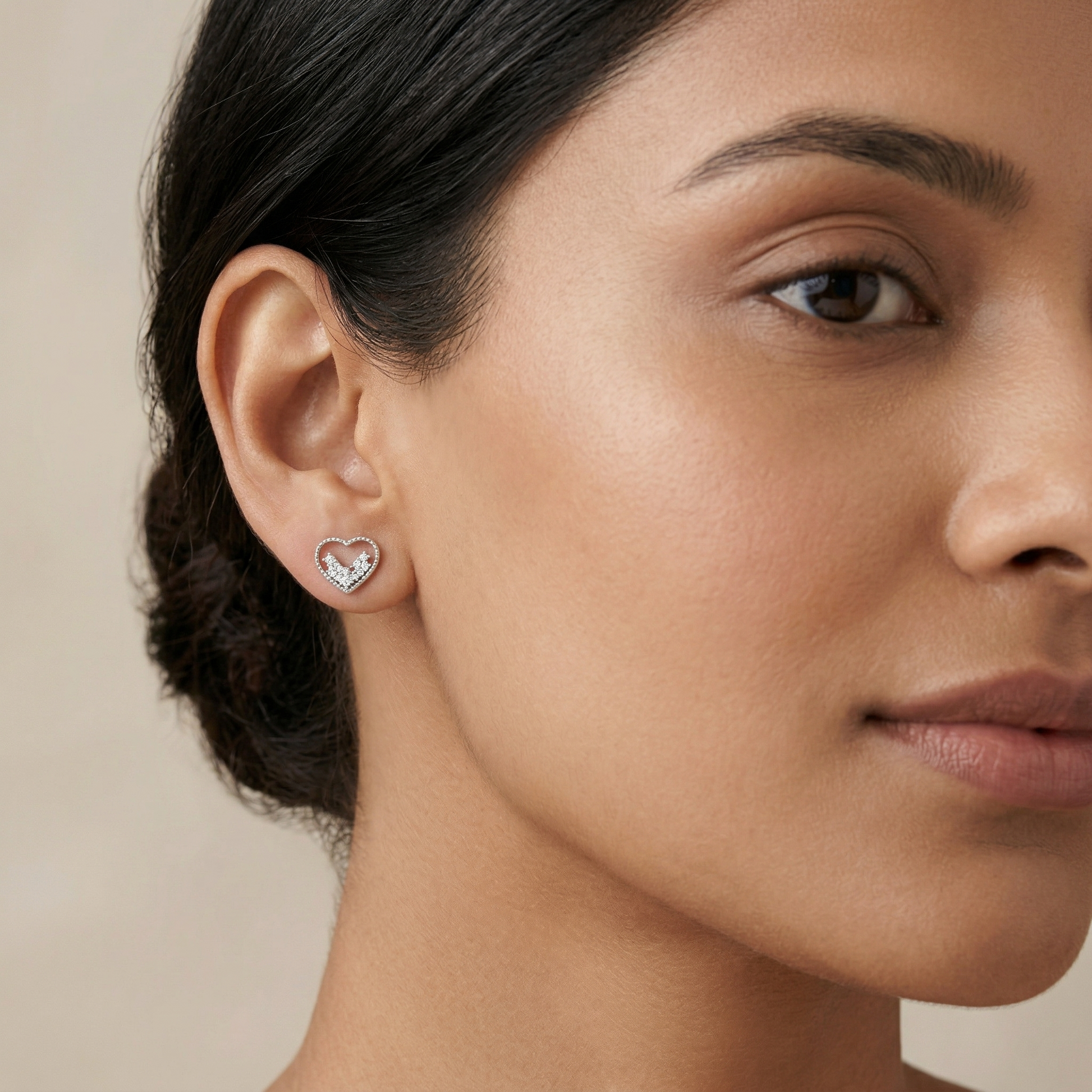 Open-Heart Stone-Set Stud Earrings, additional product view 4