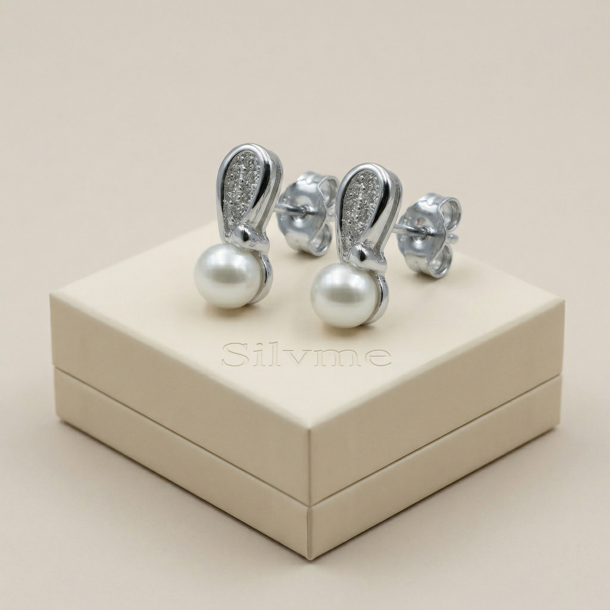Pearl-Look Accent Drop Stud Earrings, close-up detail