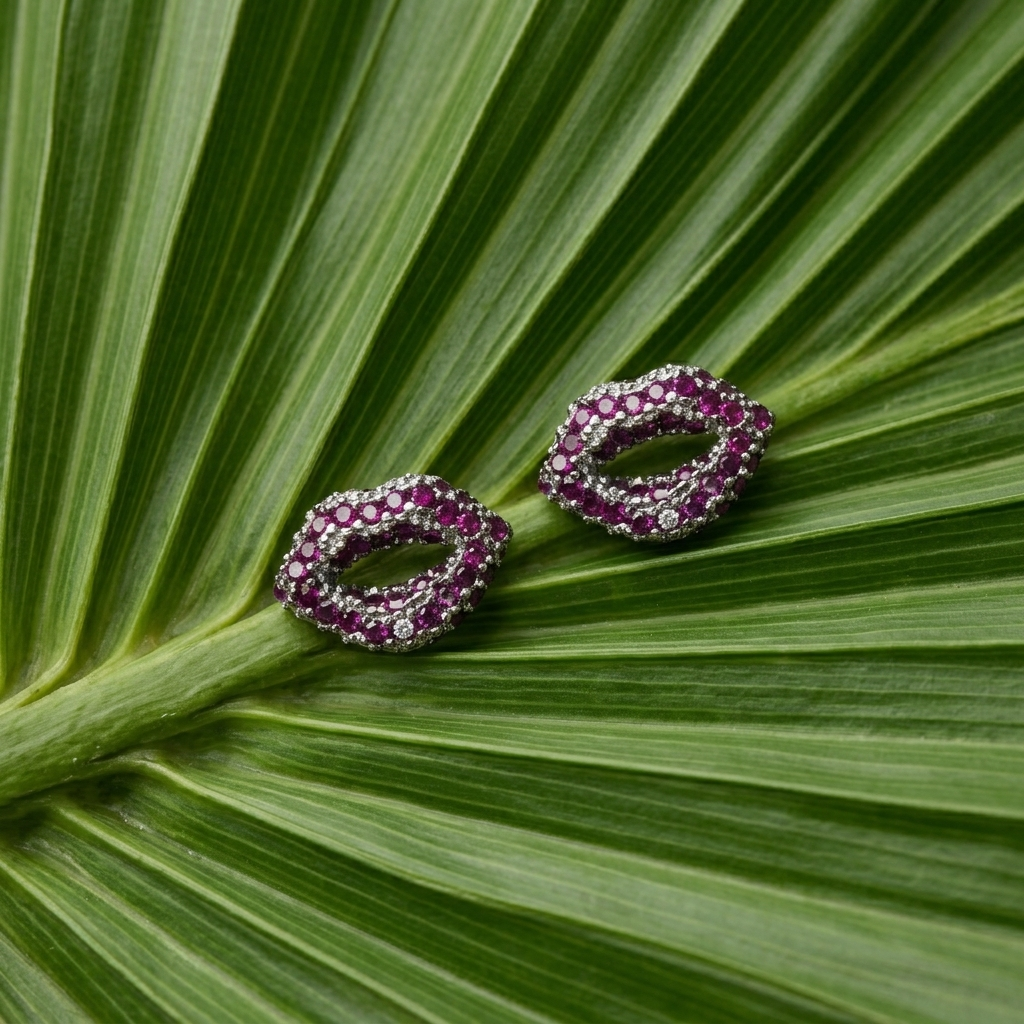 Lip Kiss Stone-Set PavÃ© Stud Earrings, additional product view 4