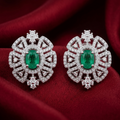 Green Round Stone-Set Stud Earrings, close-up detail