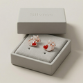 Cat & Heart Red Colour-Block Stone-Set Stud Earrings, alternate angle
