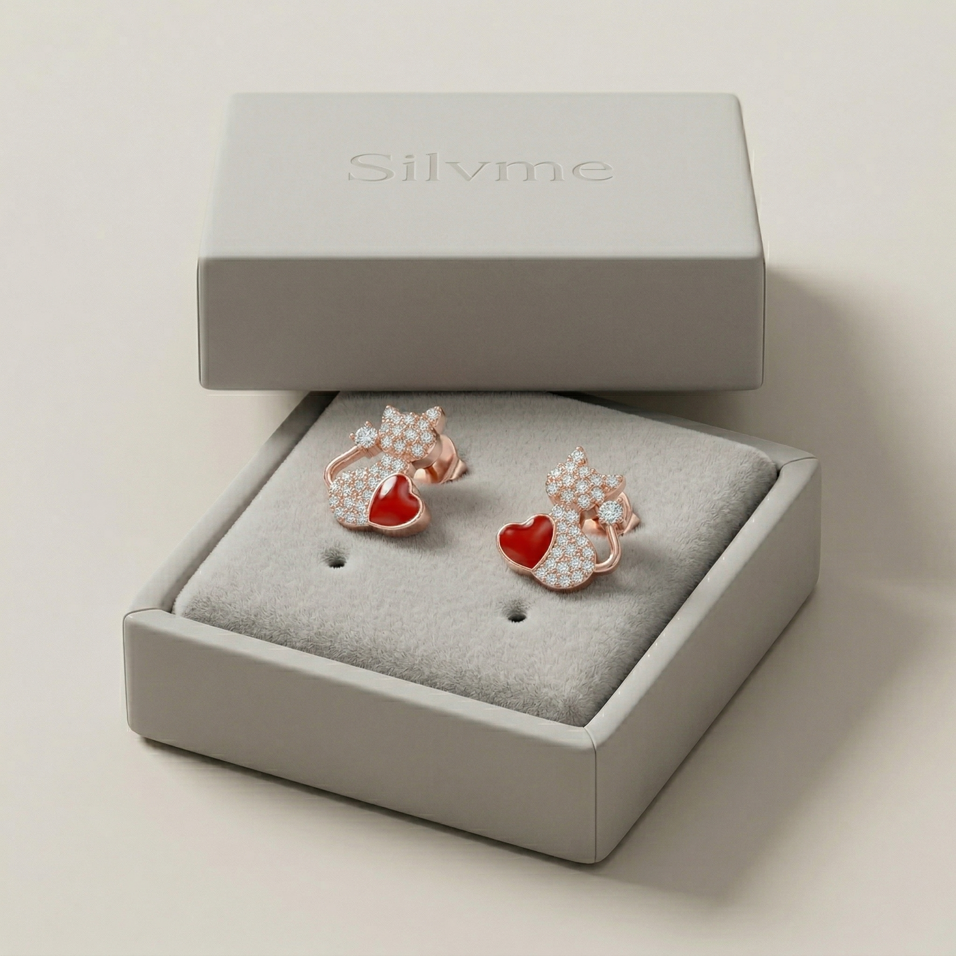 Cat & Heart Red Colour-Block Stone-Set Stud Earrings, alternate angle