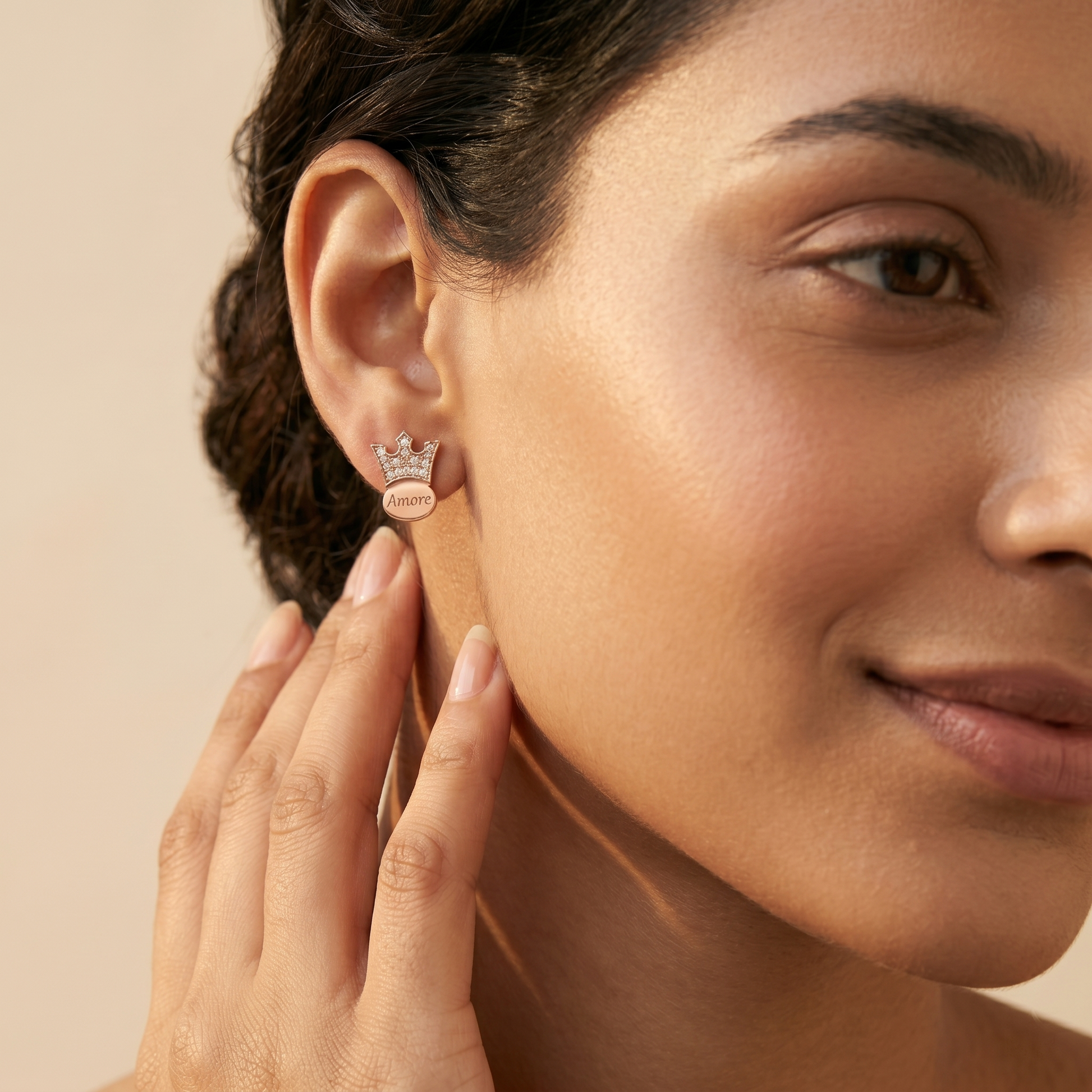 Rose-Gold-Tone Crown Stone-Set Stud Earrings, additional product view 3