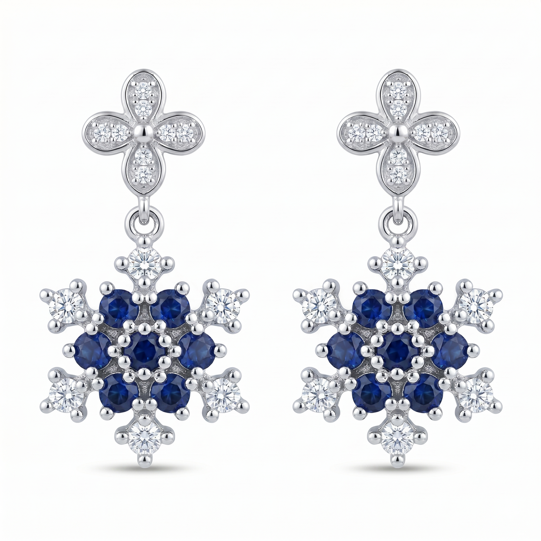 925 sterling silver Blue Sapphire CZ Cross Pendant Drop Earrings by Silvme accented with sparkling cubic zirconia, an elegant accessory for her