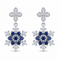 Blue Floral Stone-Set Drop Earrings, front product view