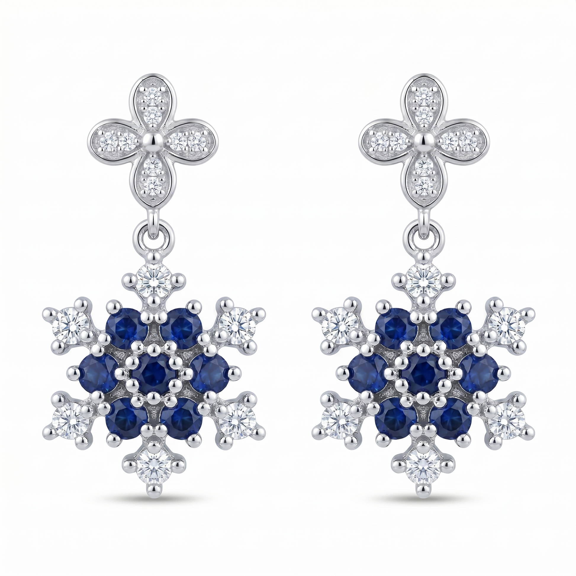 Blue Floral Stone-Set Drop Earrings, front product view