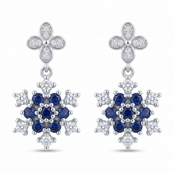 Blue Floral Stone-Set Drop Earrings, front product view