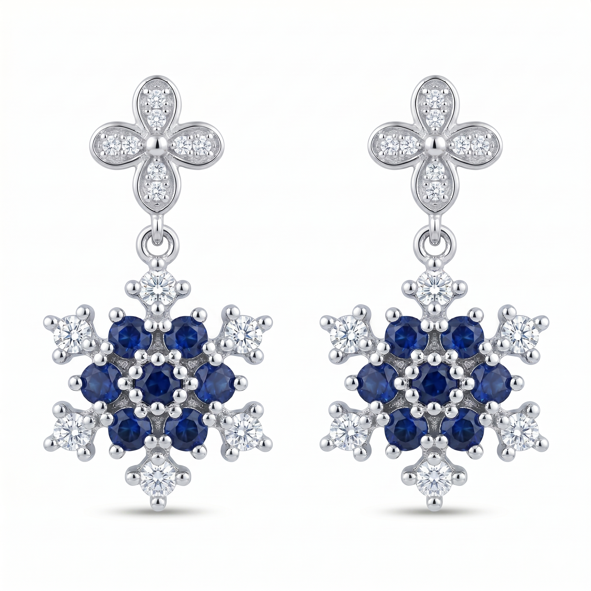 Silvme Pure 925 Sterling Silver Blue Sapphire CZ Cross Pendant Drop Earrings for Women & Girls