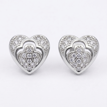 Double-Layered Heart Stone-Set Stud Earrings, front product view