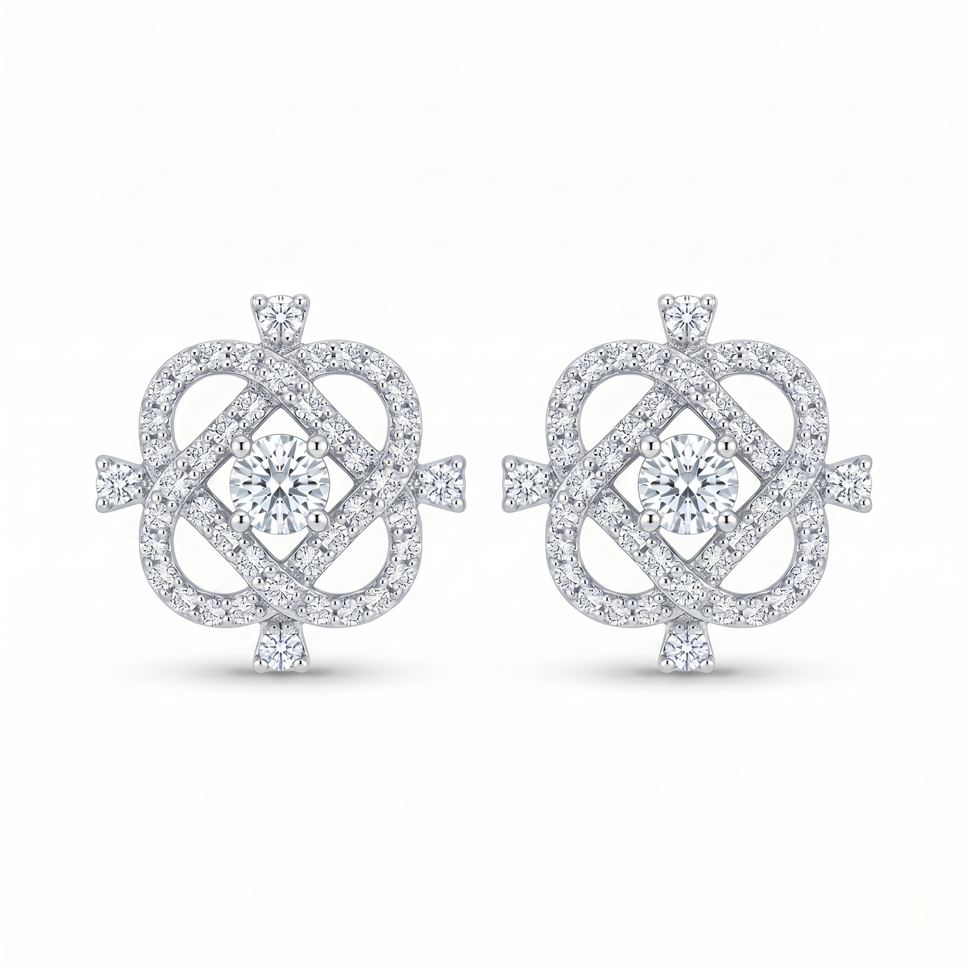 Diamond-Shaped Frame Stone-Set Stud Earrings, front product view