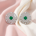 Green Round Halo Stone-Set Stud Earrings, additional product view 6