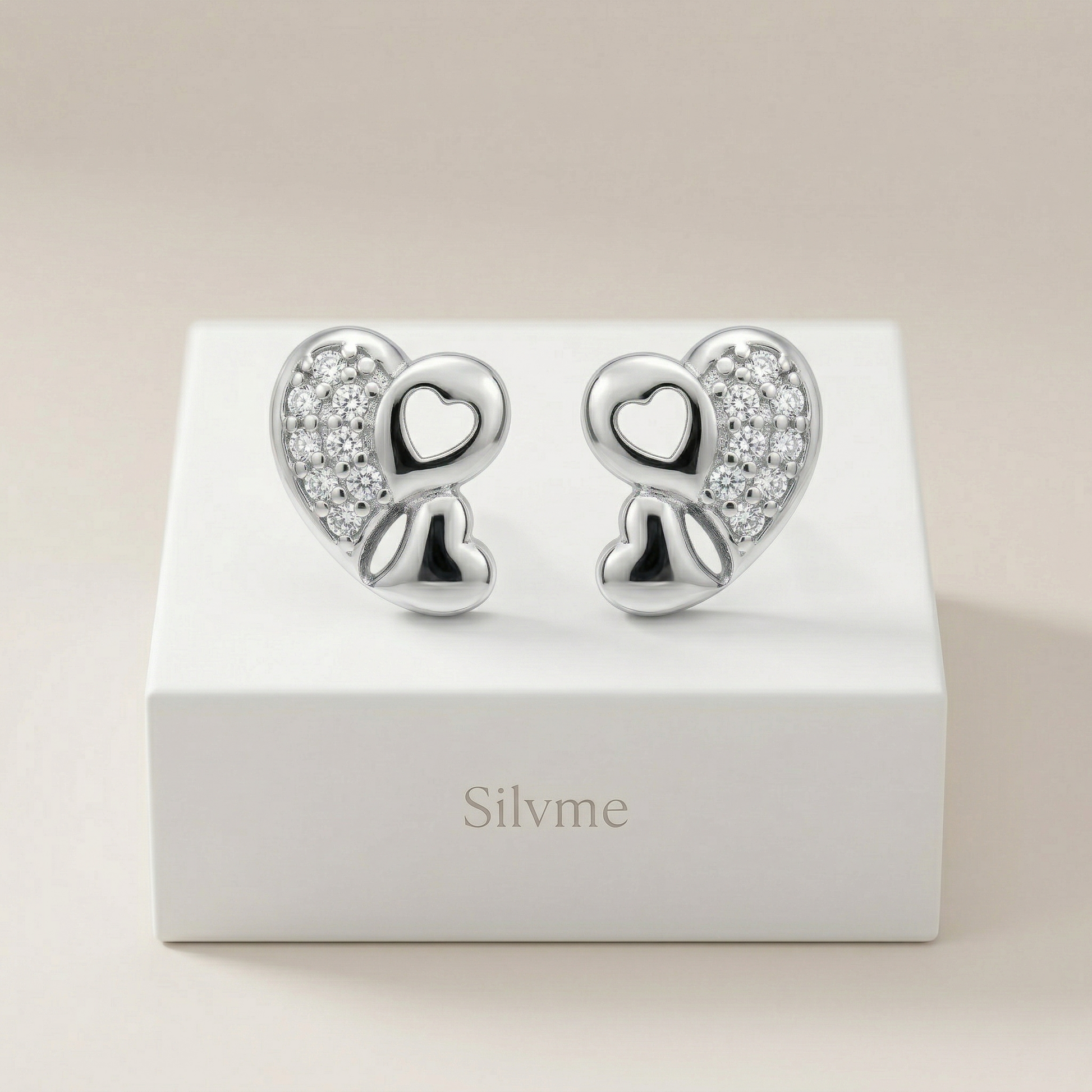 Double-Heart Stud Earrings, additional product view 5