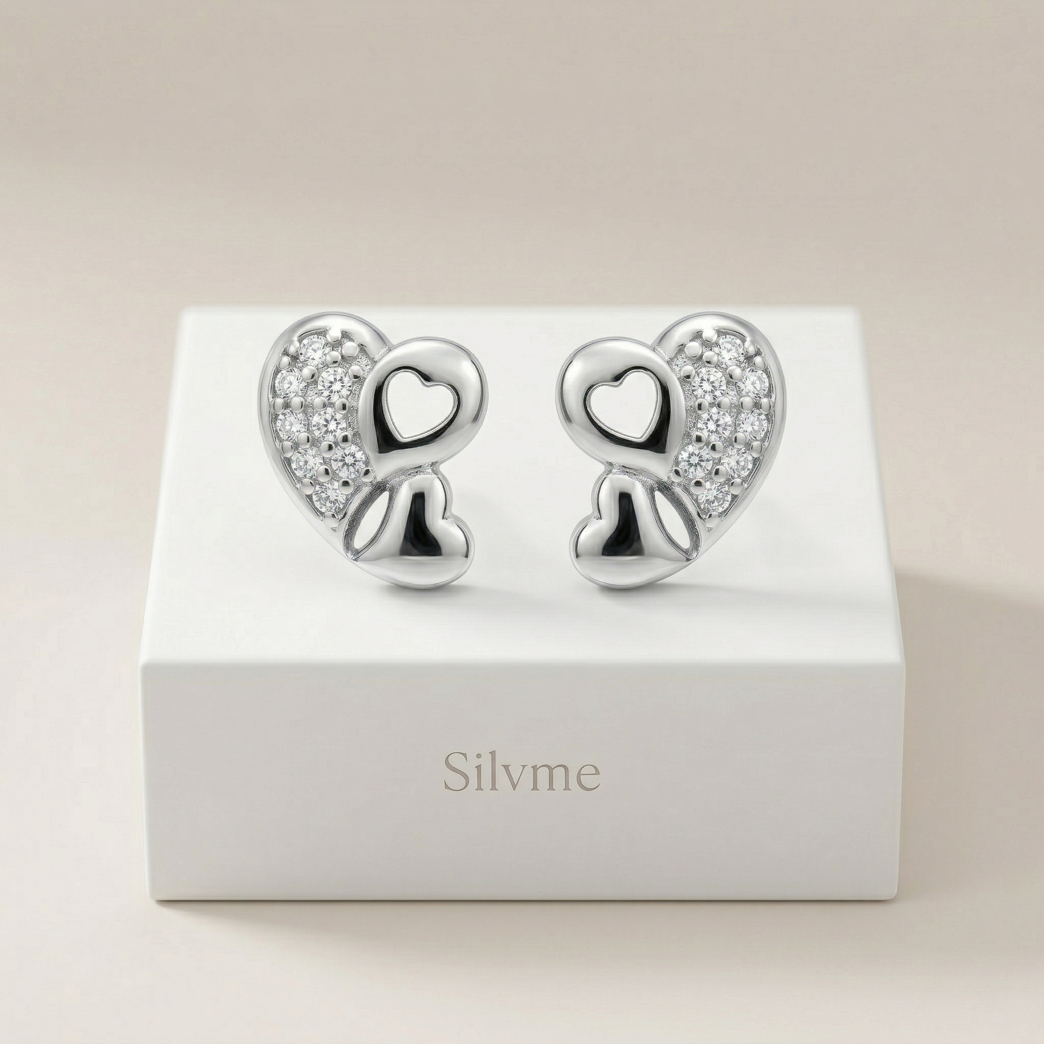 Silvme Pure 925 Sterling Silver Double Heart Earring for Women & Girls