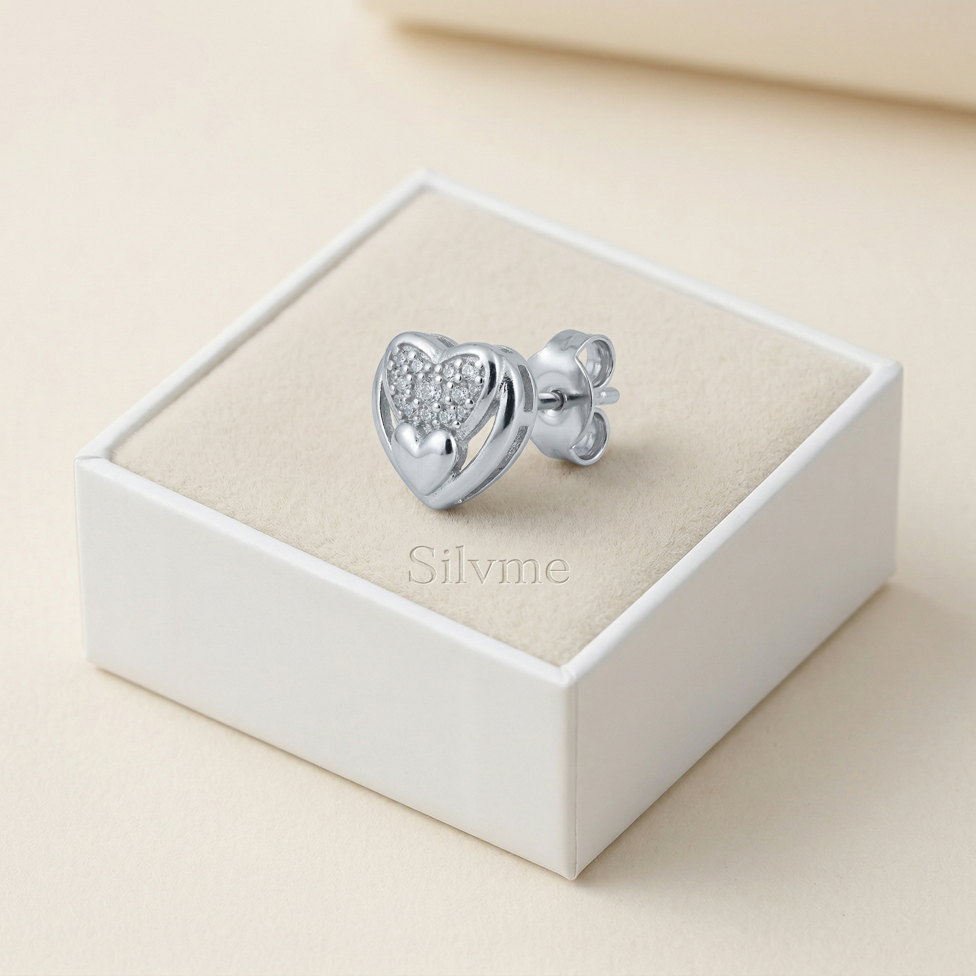 Nested Double-Heart Stone-Set Stud Earrings, alternate angle
