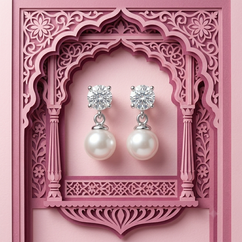 Stone-Set Solitaire Pearl-Look Accent Drop Stud Earrings, additional product view 3