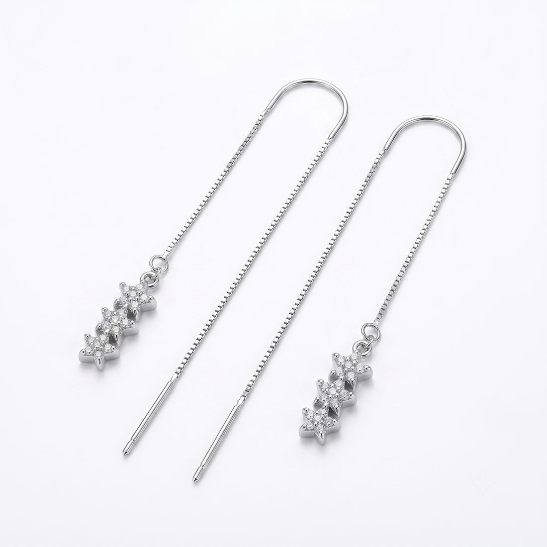 Silvme CZ Floral Snowflake Charm Threader Earrings in 925 sterling silver accented with sparkling cubic zirconia, jewellery for women