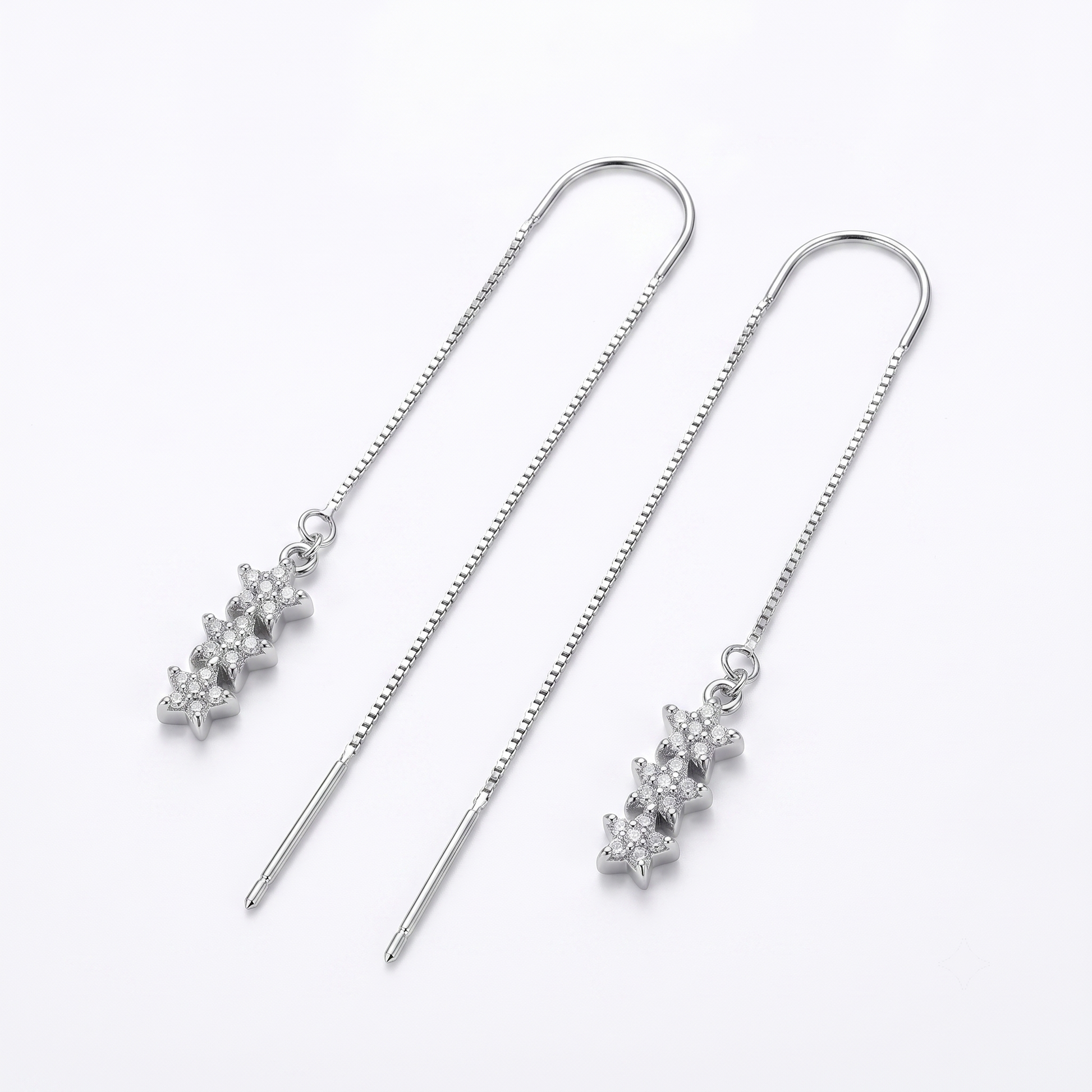 Stone-Set Floral Snowflake Charm Threader Earrings, front product view