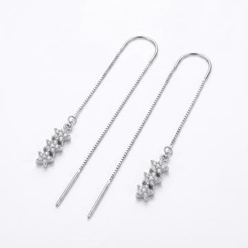 Stone-Set Floral Snowflake Charm Threader Earrings, front product view