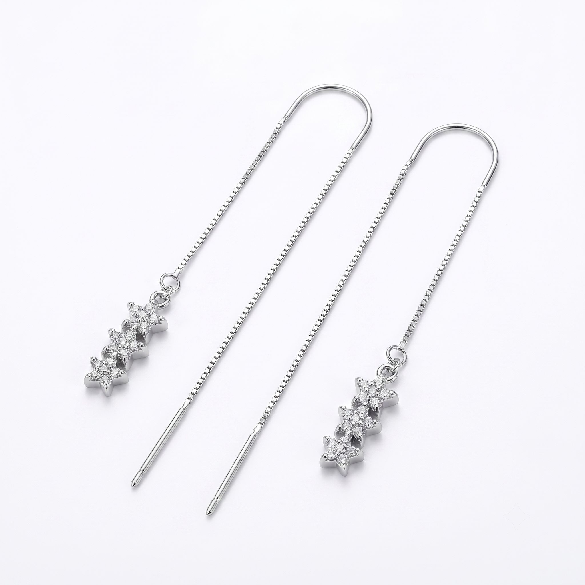 Silvme Pure 925 Sterling Silver CZ Floral Snowflake Charm Threader Earrings for Women & Girls