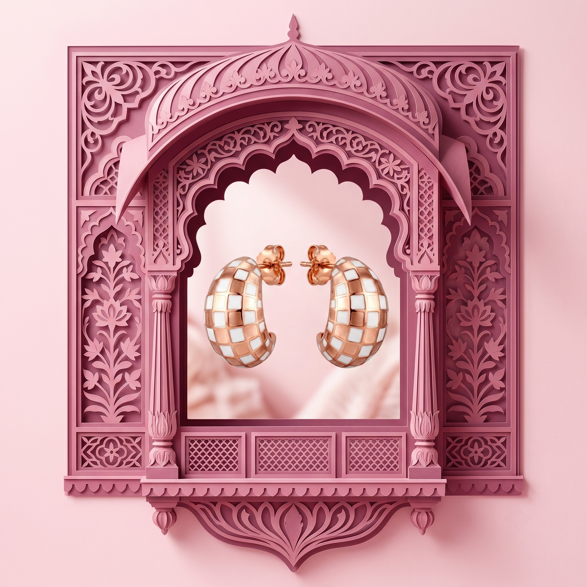 Rose-Gold-Tone Checkerboard Hoop Earrings, additional product view 3