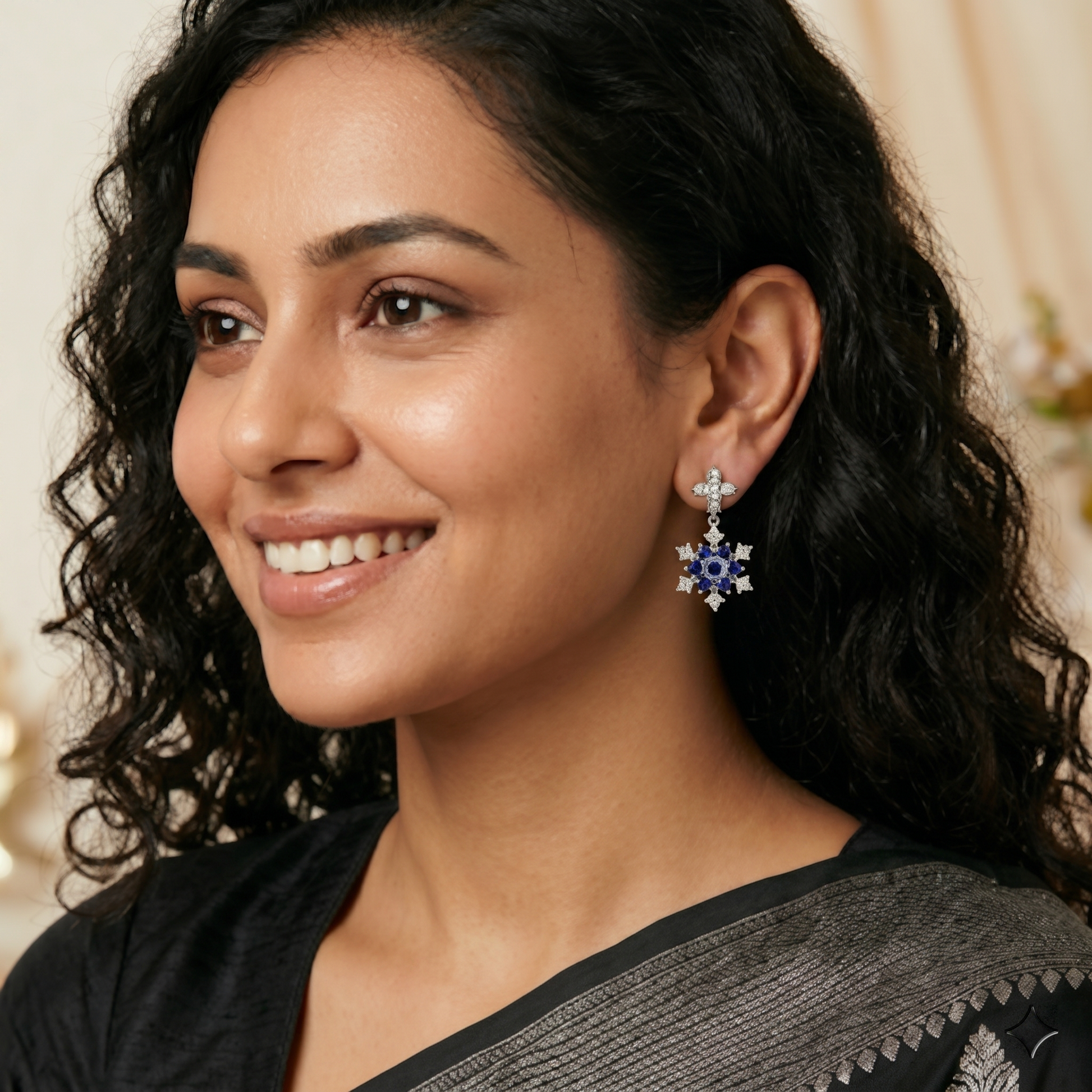Blue Floral Stone-Set Drop Earrings, additional product view 4
