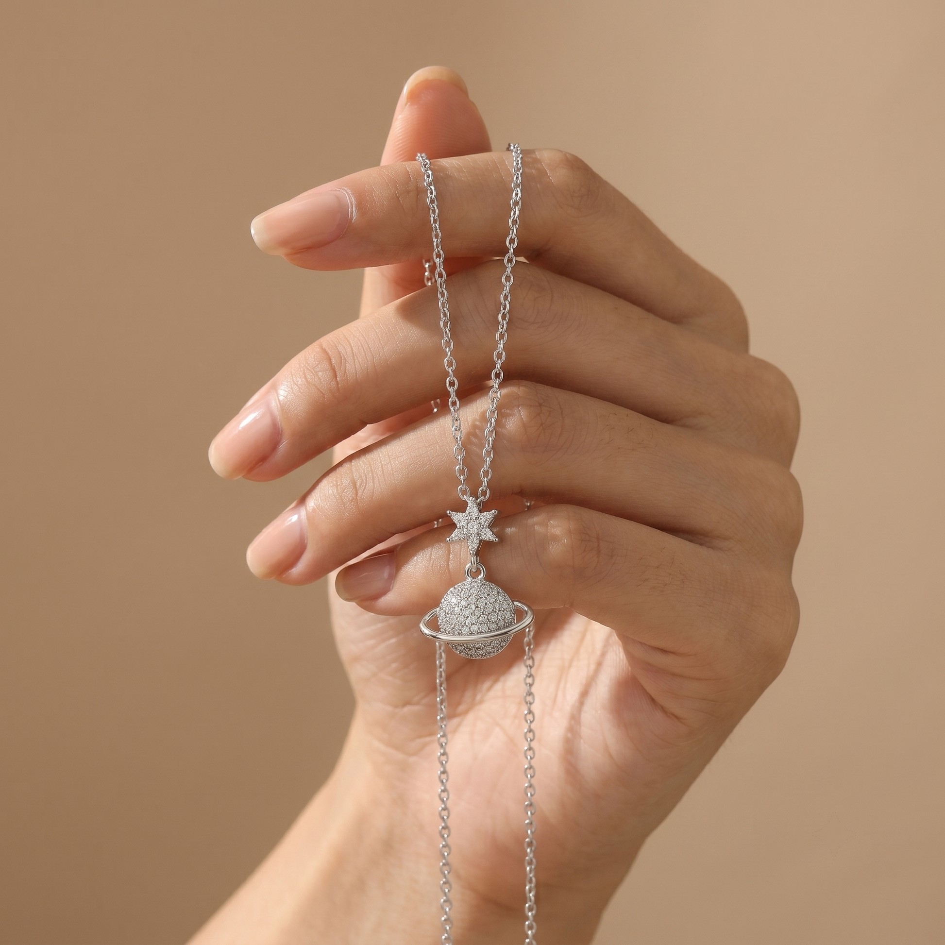 Silvme Planet & Star Pendant Necklace with its softly polished 925 silver surface, a gift-worthy silver piece