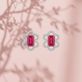 Pink Baguette Floral-Frame Stud Earrings, additional product view 3