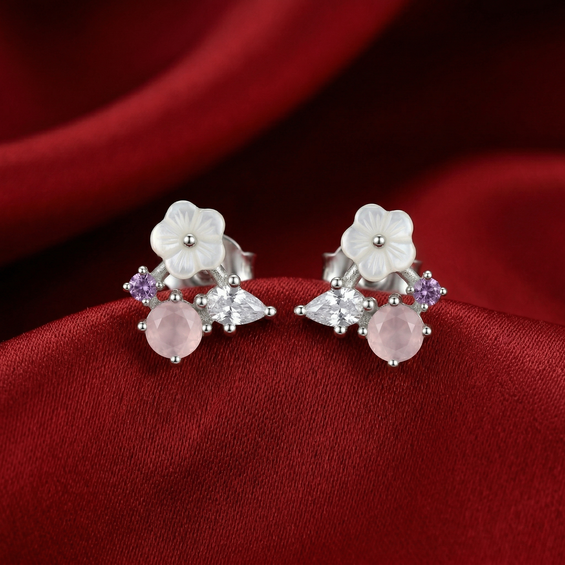 Blossom Breeze Pastel-Cluster Stud Earrings, alternate angle