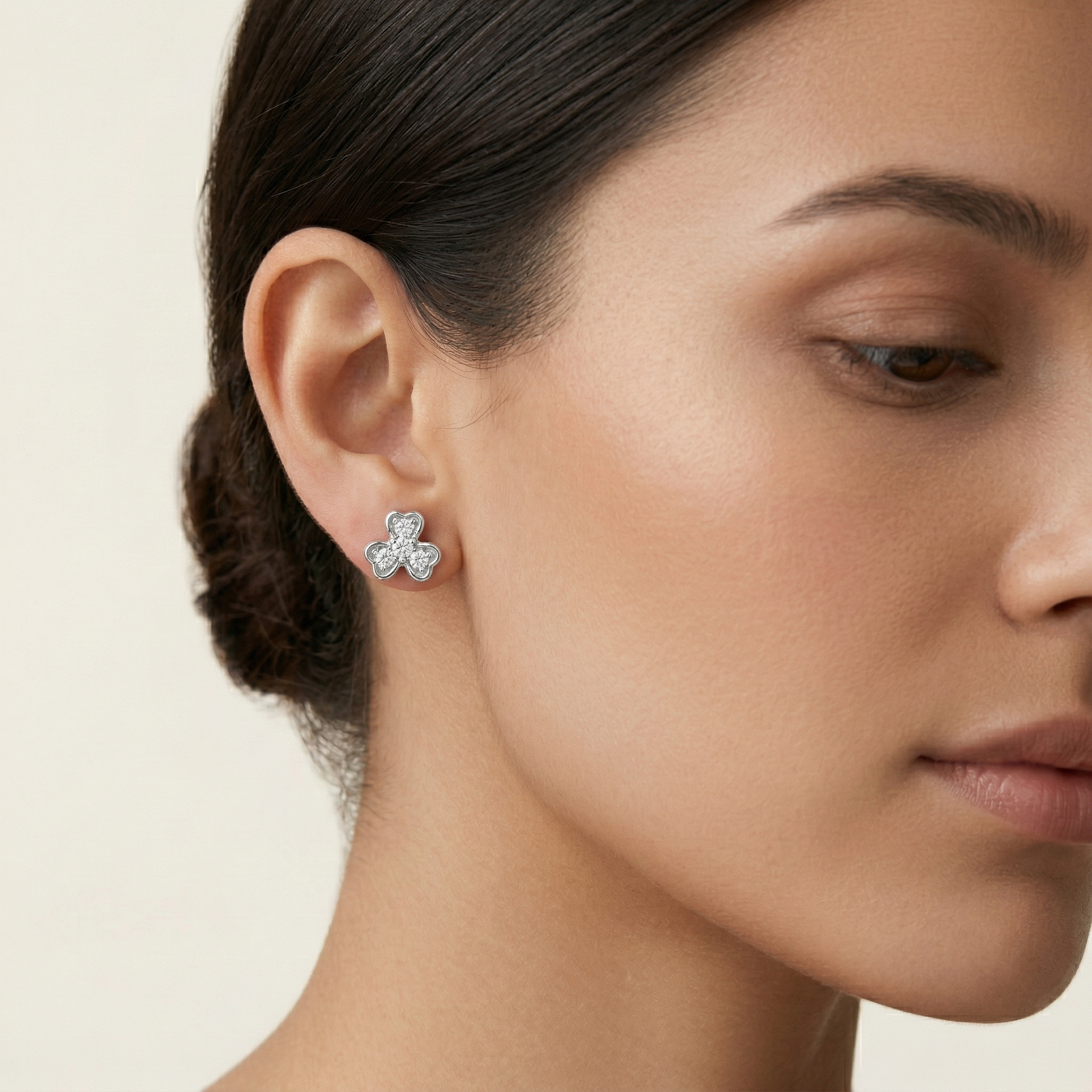 Heart-Shaped Floral Stud Earrings with Detailing, close-up detail, view 3