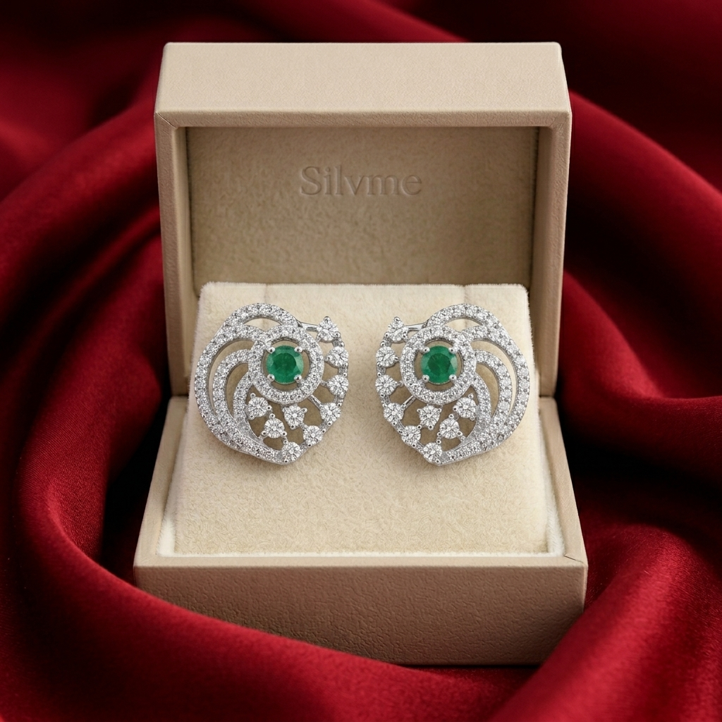Green Spiral Floral Stud Earrings, additional product view 3