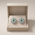 Green Round Halo Stone-Set Stud Earrings, additional product view 3
