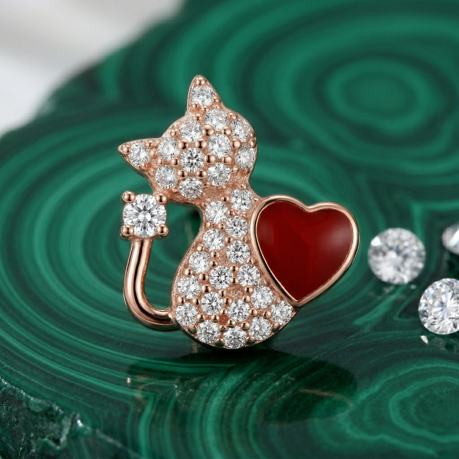 Cat & Heart Red Colour-Block Stone-Set Stud Earrings, additional product view 4
