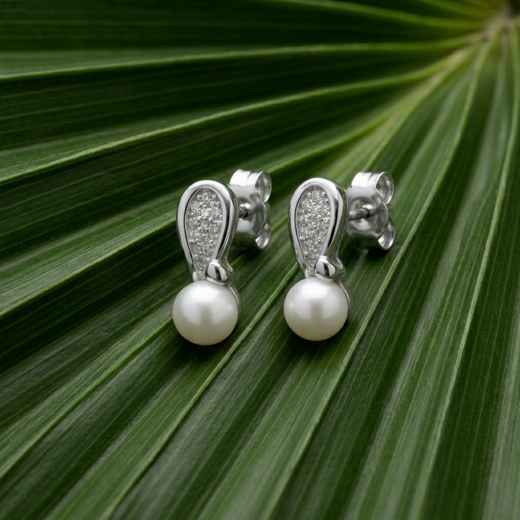 Pearl-Look Accent Drop Stud Earrings, close-up detail, view 5