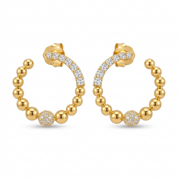 Gold-Tone Beaded Hoop Stone-Set Ball Earrings, front product view